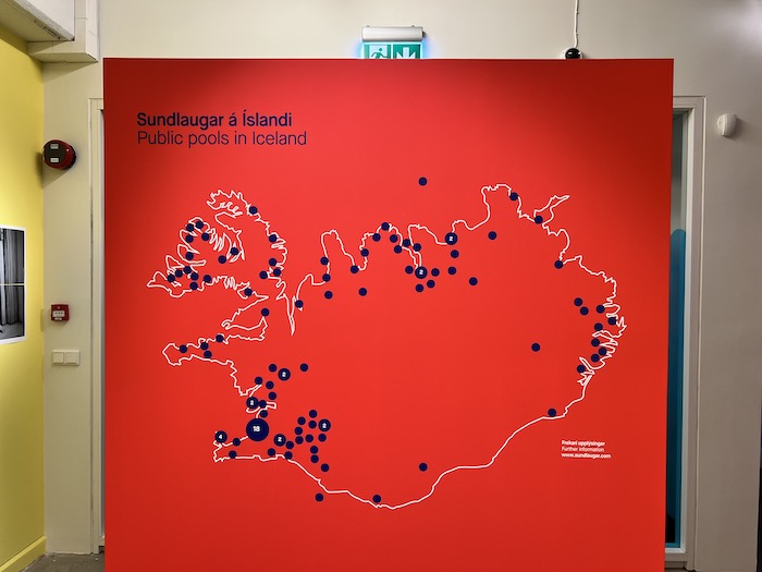 Map of public pools in Iceland at the Icelandic bathing culture exhibit